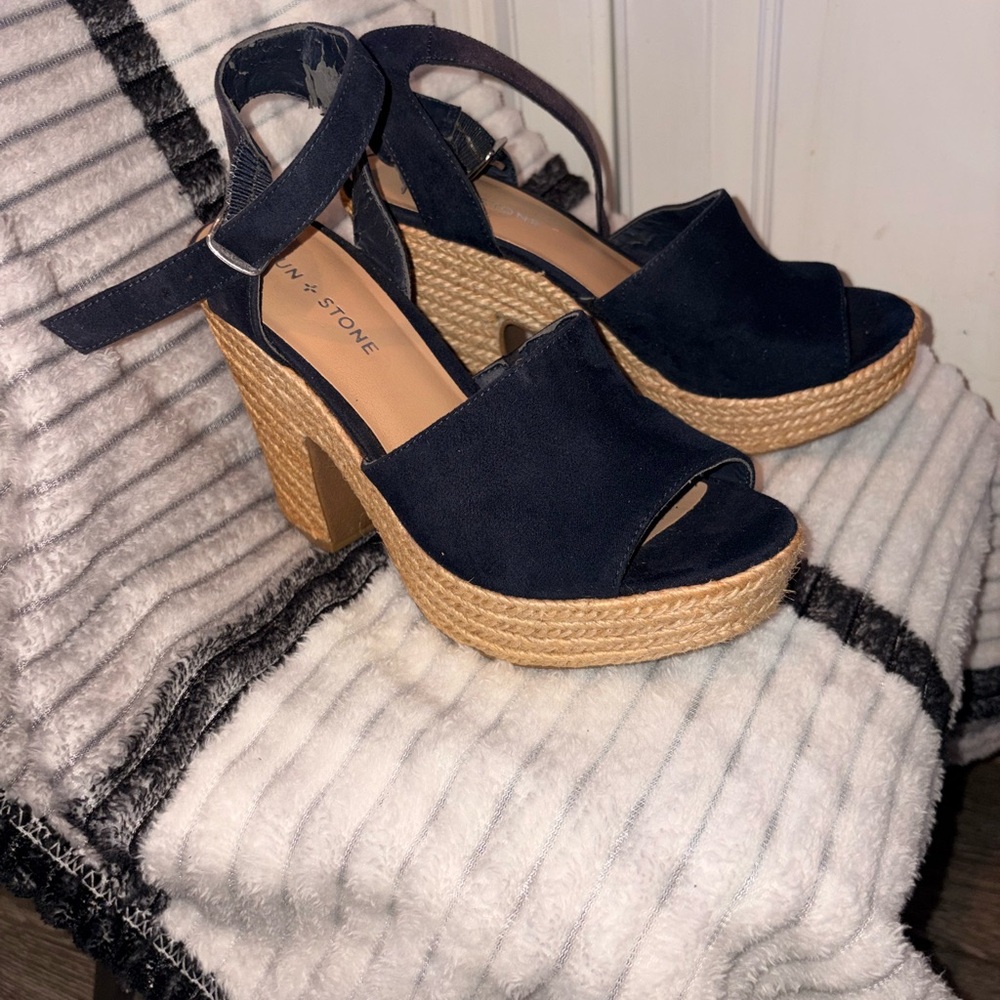 Sun + Stone Navy Wedge Sandals